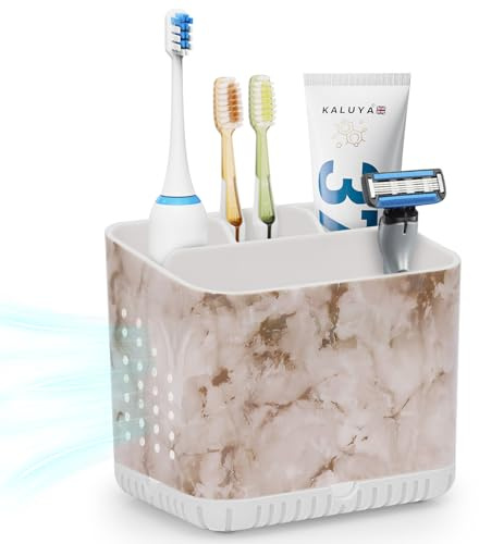 toprance Bathroom Toothbrush Holder Detachable Electric Toothbrush Holders with 4 Compartments, White Toothbrush Caddy with Drainage for Family Toothbrushes, Toothpaste, Mouthwash