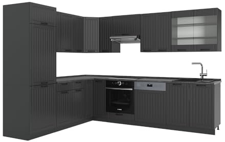 Vicco Cucina angolare completa Fame-Line, Grigio scuro, 287 x 46 cm senza piano di lavoro