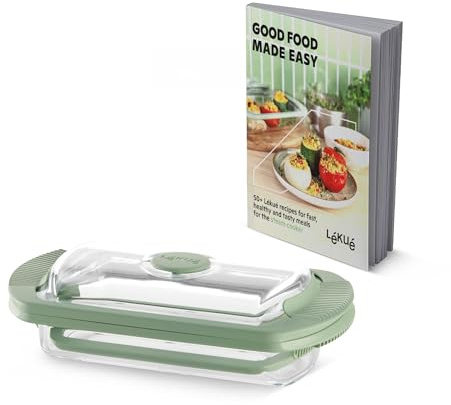 Lékué Estuche de vapor de vidrio transparente con libro de recetas en inglés, 2 personas, 750 ml