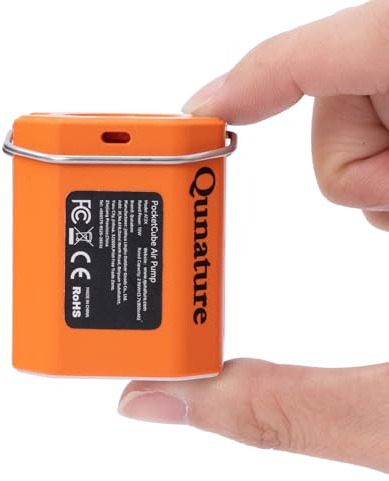 Qunature Pompa ad Aria Elettrica Portatile 45g Ultraleggero 4,2 kPa (300 L/min), Pompa Sottovuoto con 5 Ugelli Multipli Gonfiaggio e Sgonfiaggio, Luci Campeggio per Materasso Gonfiabile, Arancione