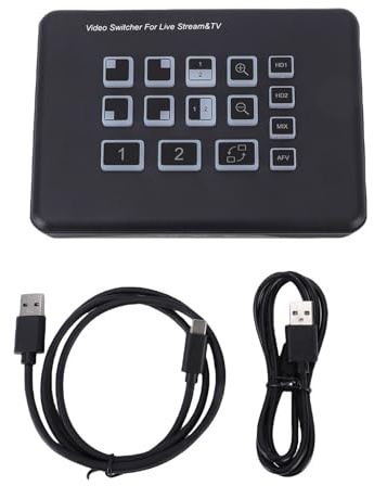 Denash Live Stream Switcher, USB C 3.0 Video Mixer med 2 1080P HD-ingångar 3,5 Mm Port, för PC Live Broadcast Spel Streaming Videokonferenser