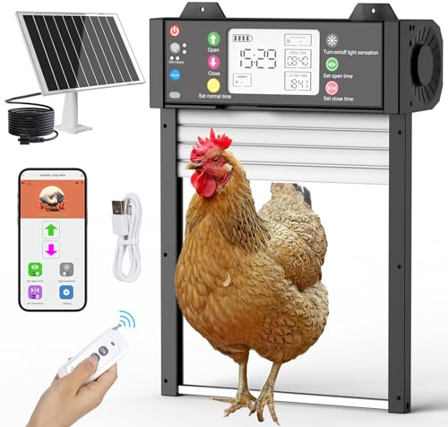 Sportello automatico per pollo, con Wi-Fi e app Tuya, stato in tempo reale, porta automatica del pollo con sensore di luce e timer, protezione da bloccaggio, batteria da 4000 mAh, solare e USB