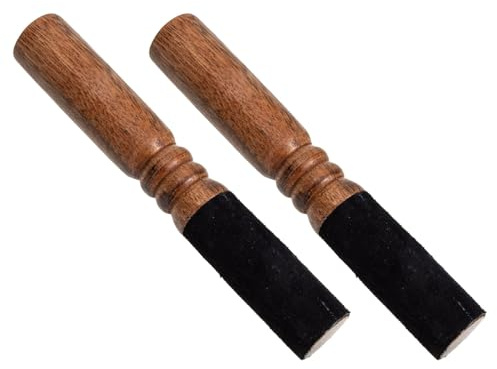 HAMPPLIES Mazo de Madera para Cuenco Sonoro 2 Piezas, Grande 18 Cm, Mango Envuelto en Cuero Negro, Accesorio para Meditación, Yoga y Relajación Baquetas de Percusión Artesanal