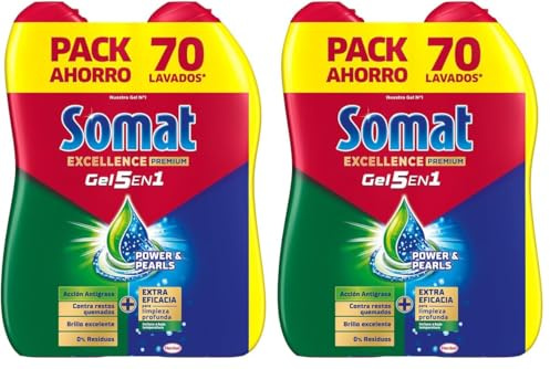 Somat Excellence Gel Anti-Grasa (70 lavados), detergente lavavajillas desengrasante, lavavajilla líquido automático en botella, jabón para platos con desengrasantes activos (Paquete de 2)