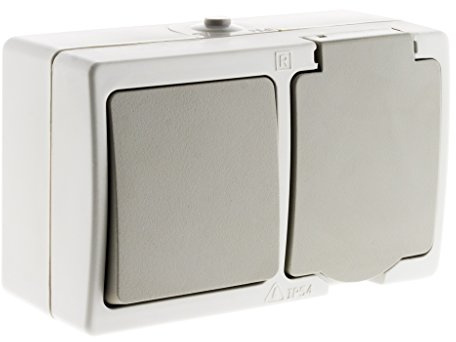 Zenitech Mixte morizontal : va et Vient + Prise 2P+T 16A - Gris Clair IP54 - Akya