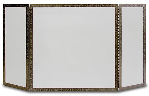 Pilgrim Home and Hearth 18237 Bay Branch Embossed Tri Panel Fireplace Screen, Burnished Bronze