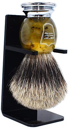Parker Safety Razor 100% Pure Badger Bristle Faux Horn Handle Shaving Brush with Brush Stand