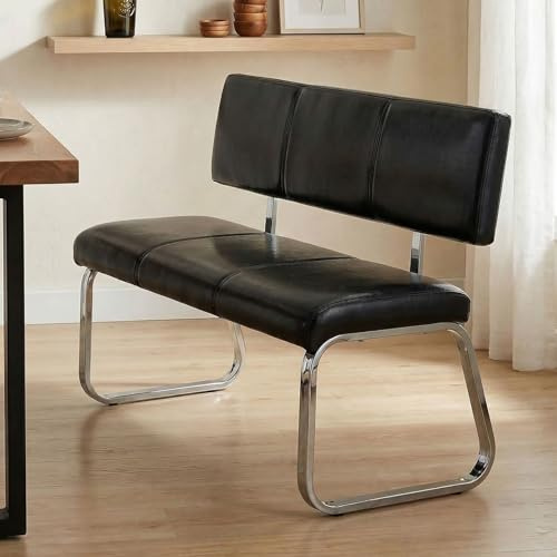 IDIMEX Banc Design Vilas siège avec 3 Places, Banquette au piètement chromé et Dossier au revêtement synthétique Noir