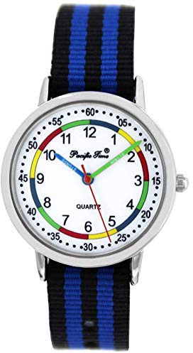 Pacific Time 10810 Montre d'apprentissage analogique à quartz avec bracelet en textile Noir/bleu