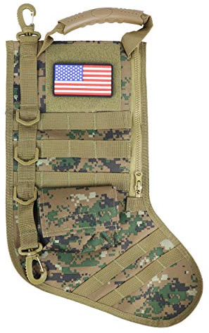 OSAGE RIVER Tactical Christmas Stocking with USA Patch, Handle, MOLLE Webbing, Zip Pocket, Christmas Stocking Gift for Patriotic Firefighter Army Police Veteran, Marpat
