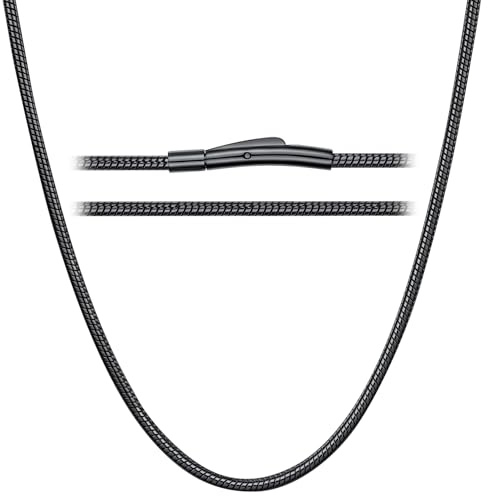 ChainsHouse Schwarz Kette für Herren Schlangenkette Edelstahl Halskette 51cm Schlangen Kette 2mm Edelstahlkette ohne Anhänger Damenkette Snack Chain Halsreif Halsschmuck Modeschmuck für Ehemann