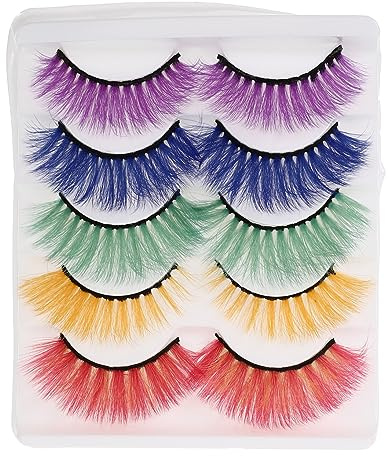 Lurrose 5 Pairs Colored False Eyelashes Long Dramatic False Eyelashes Eye Lashes Extension for Halloween Makeup Dance Party