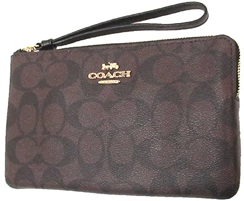 COACH DAMEN Eckreißverschluss Wristlet Aus Canvas Leder, schwarz/braun, Einheitsgröße