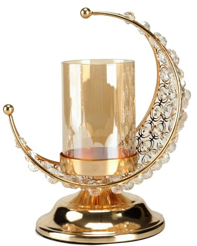 BinaryABC Eid Mubarak Decorations, Moon Shaped Candle Holder, Ramadan Candle Stand Centerpieces Muslim Gift (Golden)
