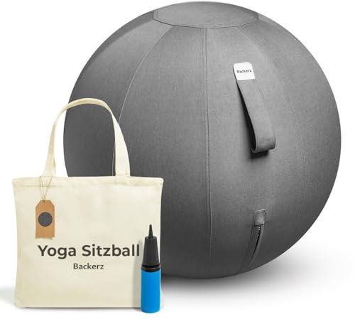 Backerz Sitzball 55 cm - Ergonomische Sitzmöbel für Büro und Heimbüro - Langlebiger Stoff, Gymnastikball - Fitness-Ball, Ballstuhl mit Ballauflage - Waschbarer Leinenbezug - Dunkelgrau