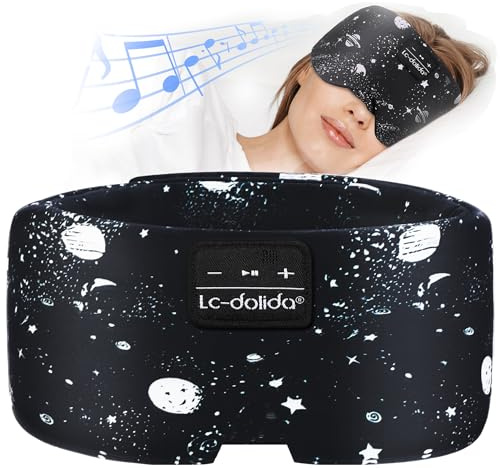 LC-dolida Sleep Mask with Bluetooth Headphones, Extra Large Silk Eye Mask for Sleeping Side Day Sleepers, Sleep Headphones Bluetooth 5.4 for Women Men with Thin Speaker, Blackout, Comfort, Microphone