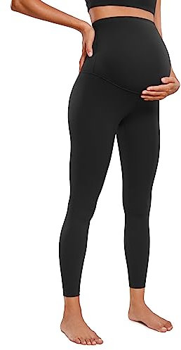 CRZ YOGA Damen Butterluxe Umstandsleggings - 64cm Skinny Umstandshose High Waist Schwangerschaft Yoga Leggins Schwarz 38