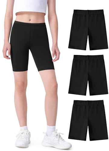 Witwot 3 Pack Girls Cycling Shorts Dance Bike Cotton Gym for Kids 10-12 Years Black, Tag 160