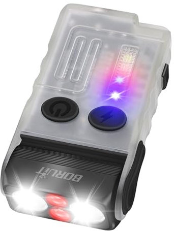 BORUIT V20 Small Torches LED Super Bright 1000 Lumen, 180° Swivels EDC Keyring Torch, 110dB Buzzer, 13 Modes Mini USB C Rechargeable Pocket Flashlight with COB Light, Clip, Magnetic(White)