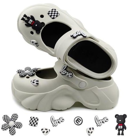 Sunporx Mujer Plataforma Zuecos Cómodos Mary Janes Suelas Gruesas Zuecos Verano Accesorios Bonitos Suaves Suela Exterior Antideslizantes Jardín Playa Piscina Sandalias Blanco(Flower) 39/40 EU