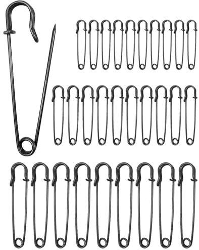 JEXOWIQ Sicherheitsnadeln,30 pcs Heavy Duty Sicherheitsnadel,Schwarz Extragroß Sicherheitsnadel, Große Sicherheitsnadeln für Kleidung, Quilten,Kunsthandwerk,Charms,Decken,Röcke,Schal,38mm,50mm,63mm