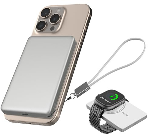 JUOVI Trådlös Power Bank 5000mAh Magnetisk Powerbank för Magsafe Trådlöst Externt Batteri PD 20W med USB-C Snabbladdning Bärbar Laddare Kompatibelt med Airpods i-Watch iPhone16 15 (Vita, 20W)