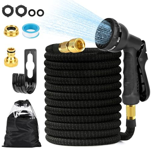 Vankarr Gartenschlauch Flexibel 30m Erweiterbarer Gartenschlauch 1/2 und 3/4 Hahnanschluss Sprühkopf mit 8 Funktionen mit Aufbewahrungstasche Schlauchhalter Wasserschlauch fr Garten Wohnmobil