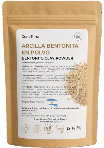 Arcilla Bentonita 100% Natural en Polvo (250 g) – Origen Argentina – Para Mascarillas Faciales, Detox de la Piel, Envolturas Corporales, Exfoliantes, Cremas y Jabones DIY