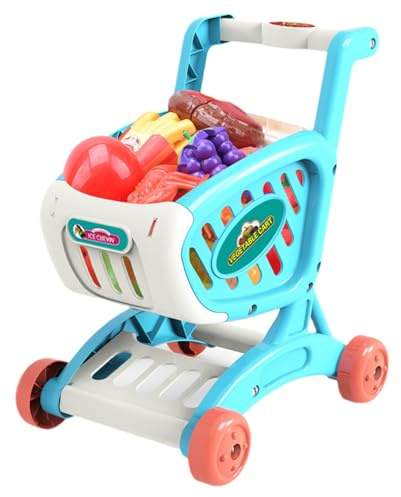 Shopping Cart Toy, Kitchen Role Play Trolley for, 9.65x8.07x12.01 Inches Pretend Food and Accessories Set for Kids Ages 3+, Educational Playing Game Home, Preschool