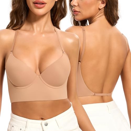LUNNER'S SECRET Soutien Gorge Dos Nu-Invisible,Transparent Dos Convertibles Multiples et Soutien Gorge sans,Coutures à Léger Rembourrage(Sienna, 100C)