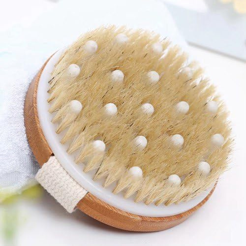 Terra Touch Spazzola rotonda per massaggi in bambù con setole naturali – per massaggio a