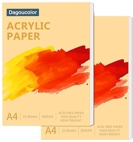 DagouColor Papier Acrylique pour Peinture, 15 Feuilles, 360 g/m² Sans Acide, Bloc de Dessin pour Artistes Débutants, Adultes, Garçons et Filles - A4, 2 Pack