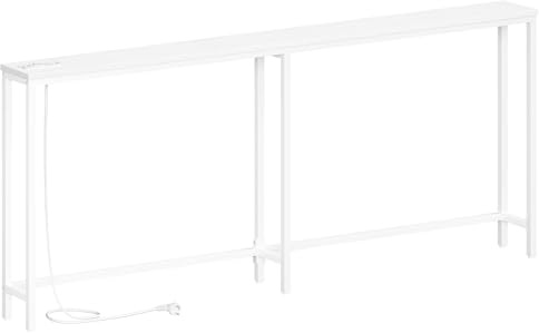 HOOBRO Mesa de Consola Estrecha con Toma de Corriente y Puerto USB, Mesa de Entrada con Estación de Carga, Mesa de Sofá, Mesa Auxiliar, para Entrada, Pasillo, Blanco EWW205CXG01