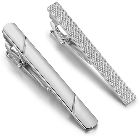 2 PCS Tie Clip,Minimalist Elegant Business Tie Pins for Men,Men'S Silver Bar Necktie Pins Pinch Clips Set Metal Classic Shirt Collar Closure Clamp Skinny Styles Holder Gifts for Wedding Father'S Day
