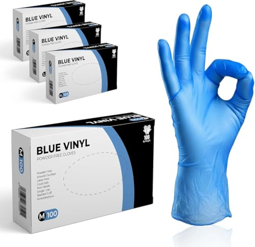 The Real Touch 1000 guanti usa e getta M, guanti in vinile blu, senza polvere e senza lattice, monouso per la manipolazione di alimenti, pulizia e pulizia