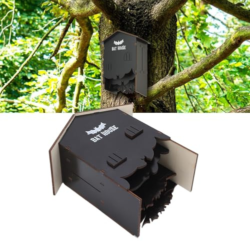Haofy Casa de Murciélagos de Madera para Exteriores, Construcción de Boj con Caja de Murciélagos con Diseño de Protección contra la Intemperie Que Atrae la Decoración de Jardín y