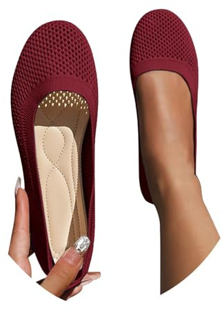 Women's Ballerinas Wide Sporty Dirndl Shoes Elegant Flat Traditional Shoes Summer Shoes Soft Summer Ballet Shoes for Dress Barefoot Shoes Ballerina Fabric Shoes Comfortable Dress, O Red, 8 UK