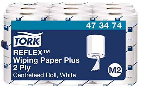 Tork Reflex 473474 Papier d'essuyage multi-usages Advanced, compatible avec le système M3 / 2 plis - 67m x 19,4cm - lot de 9 bobines - Blanc