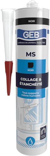 GEB 892008 Mastic silicone pour joint sur tous supports sanitaires Cartouche 280 ml Noir