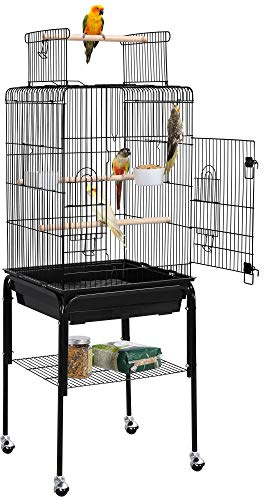 Yaheetech Open Top Rolling Parrot Bird Cage for Cockatiel Sun Parakeet Green Cheek Conure Mid-Sized Parrot Cage with Detachable Stand