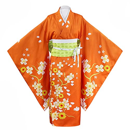 JOJO STYLE Costume Cosplay Anime Danganronpa Saionji Hiyoko Halloween Carnival Costume Cosplay Party Compreso Kimono + Vestiti + Accessori per La Testa + Cintura + Fiocco,Arancia,M