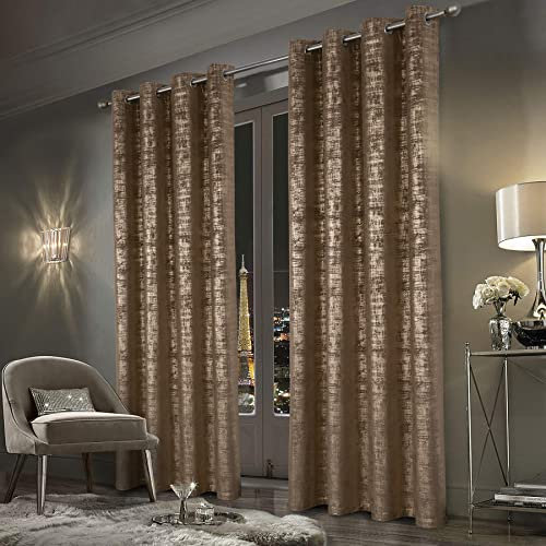 always4u Soft Velvet Curtains 100% Blackout Window Treatments Energy Efficiency for Bedroom Gold Foil Printed Shining Luxury Curtain Drapes 1 Pair Brown 46 * 90