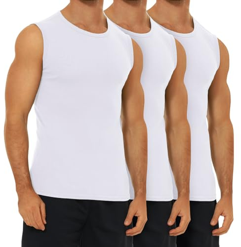 FALARY Men's Vest Tank Top White Sleeveless T-Shirts 100% Cotton Fitness Classic Workout Singlet Running Training Gym Undershirts 3 Pack XXL