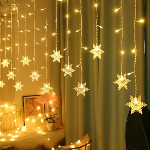 GloBrite 303 LED Warm White Star Curtain Lights - Indoor/Outdoor Christmas Lights for Christmas Decorations or Window Decorations, Plug-in Curtain Lights, Star Fairy Lights for Windows and Walls