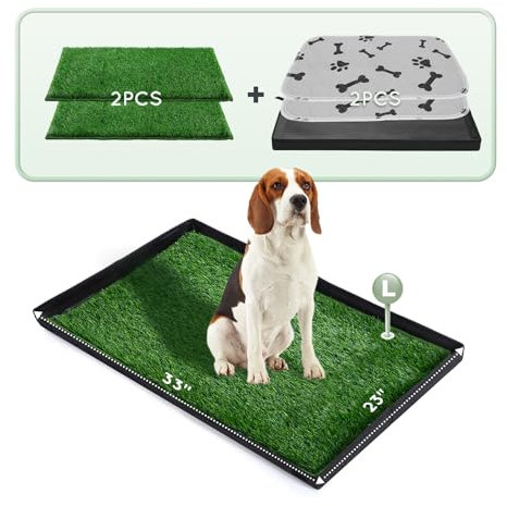 HQ4US 4LEGS Dog Grass Pad with Foldable Dog Litter Box,Large Liner Base for Balcony，Ultra-Absorbent Artificial Grass Pads for Dogs Pee Pad Holder, Potty Training, 2 PCS Reusable Pee Pad