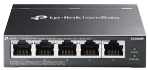 TP-Link Omada Switch PoE 5 Ports Gigabit Manageable, 4 Ports PoE+, 65W, Switch RJ45 Boitier métal, Silencieux, Installation facile, Gestion centralisée du Cloud, idéal PME, ES205GP