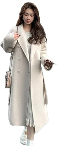 BININBOX Cappotto in lana donna colore puro in autunno e inverno, elegante trench a mezza lungo con tasche grandi, antivento e termico,ideale per shopping e attività all'aperto.(Beige,S)