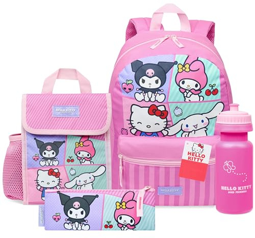 Hello Kitty Sanrio Backpack Set 4 Pcs Girls Water Bottle Pencil Case Insulated Lunch Bag Cinnamoroll Kuromi My Melody Teens Kawaii School Supplies