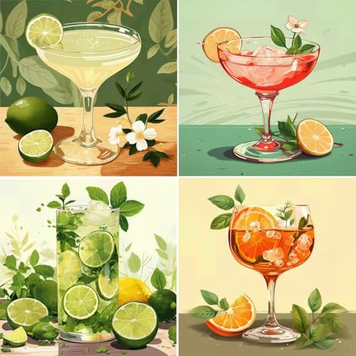 MBYAUYN Diamond Paining Erwachsene, DIY Diamant Painting Bilder 4 Pack cocktail, Diamond Paining 25 x 25 cm, Suitable as a Painting for Home Decor and Gift
