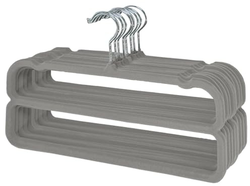 Grucce Pantaloni, 10 Pezzi, Appendini Pantaloni in Velluto Antiscivolo. Grucce Appendiabiti Salvaspazio con Rotazione a 360° e Ganci in Metallo per Camicie, Pantaloni, Abiti, Gonne, Cappotti (Grigio)